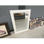5029 White framed and bevelled rectangular mirror