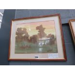 Framed and glazed watercolour of a forest scene by Iona Cooper