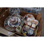 Box of assorted oriental china to include onion vases, large plates and salt and pepper pots No