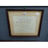 Framed certificate of competency, 'Master of a Pleasure Yacht'