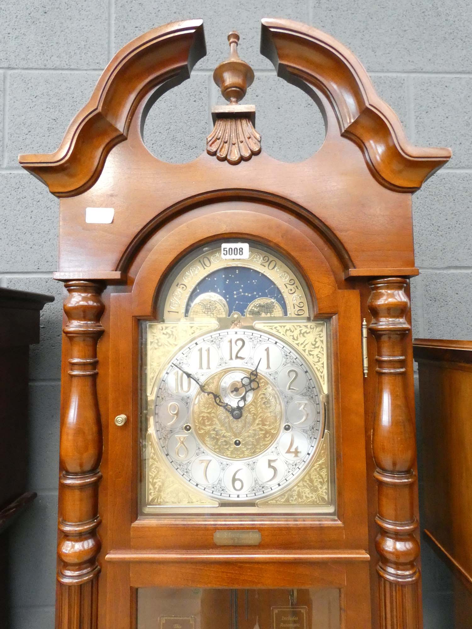 Modern Grandfather clock in dark wood, signed Sligh - Image 2 of 2