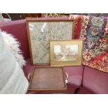 Two assorted framed and glazed pictures to include embroidered flowers and countryside scene and