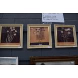3 framed and glazed still lifes of flowers