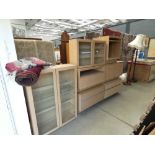 5408 Six assorted pieces of light oak furniture to include two, two drawer wall units, glazed