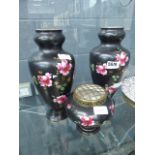 5662 3 pieces of black Kew china incl. bud vase and flower vases