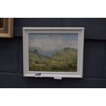 5486 - Small oil on board of a painting of a mountainside scene