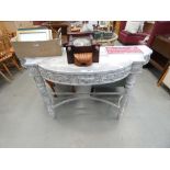 Bow fronted distressed finish hall/console table