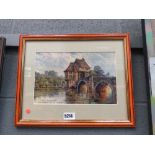 Framed and glazed picture of old Bedford, the prison on the bridge