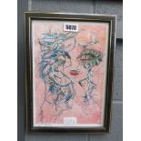 Framed and glazed picture of ladies face