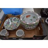 Oriental decorted fishbowl, large oriental bowl and 2 others