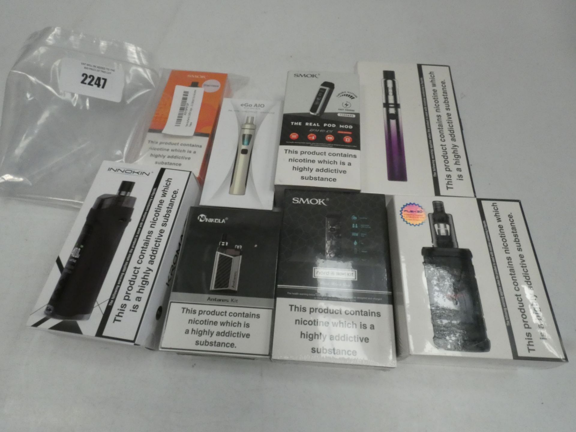 Selection of vaping kits from Smok, Nikola, Adept, eGo, Nord, Endura