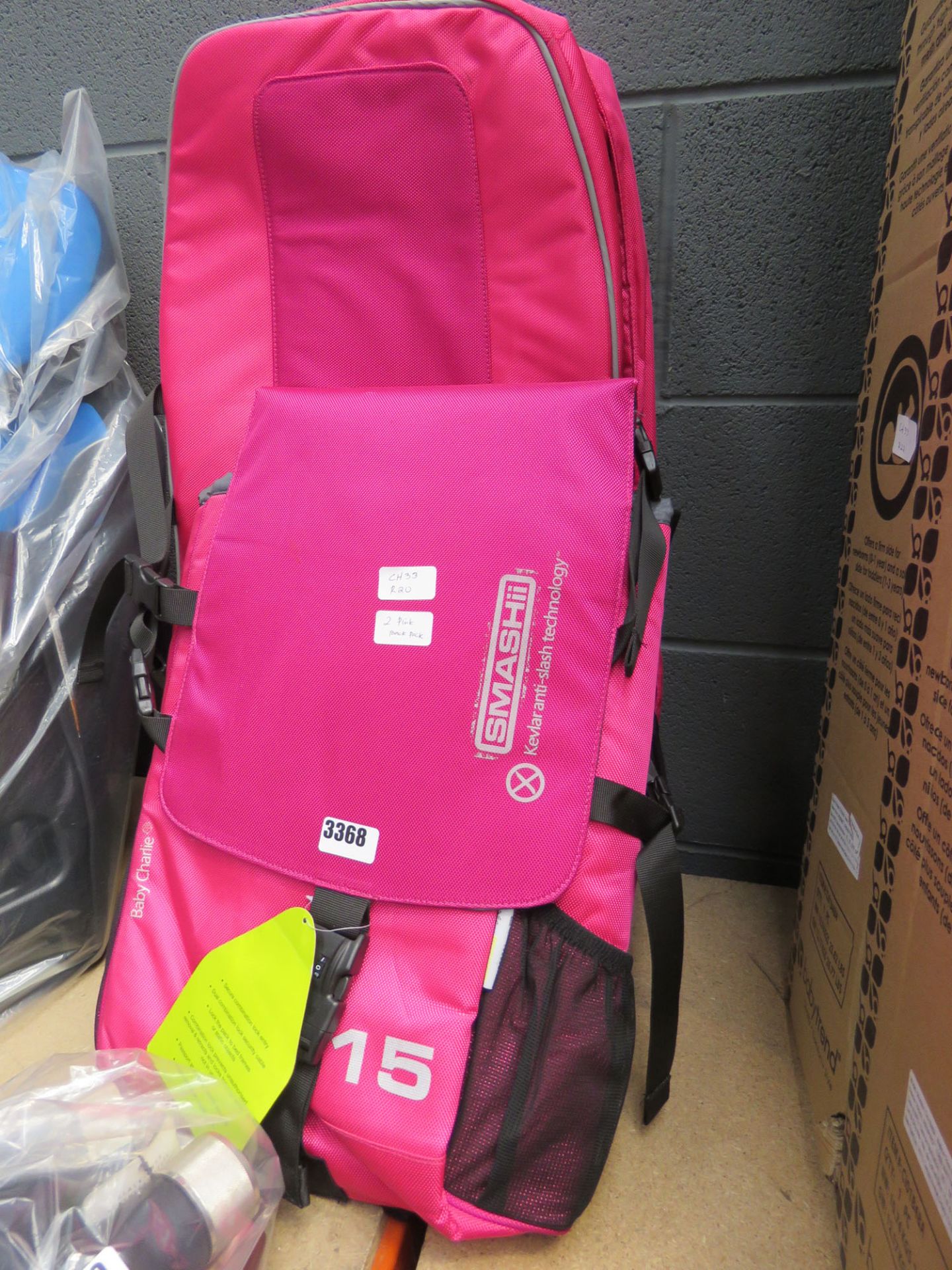 2 pink backpacks
