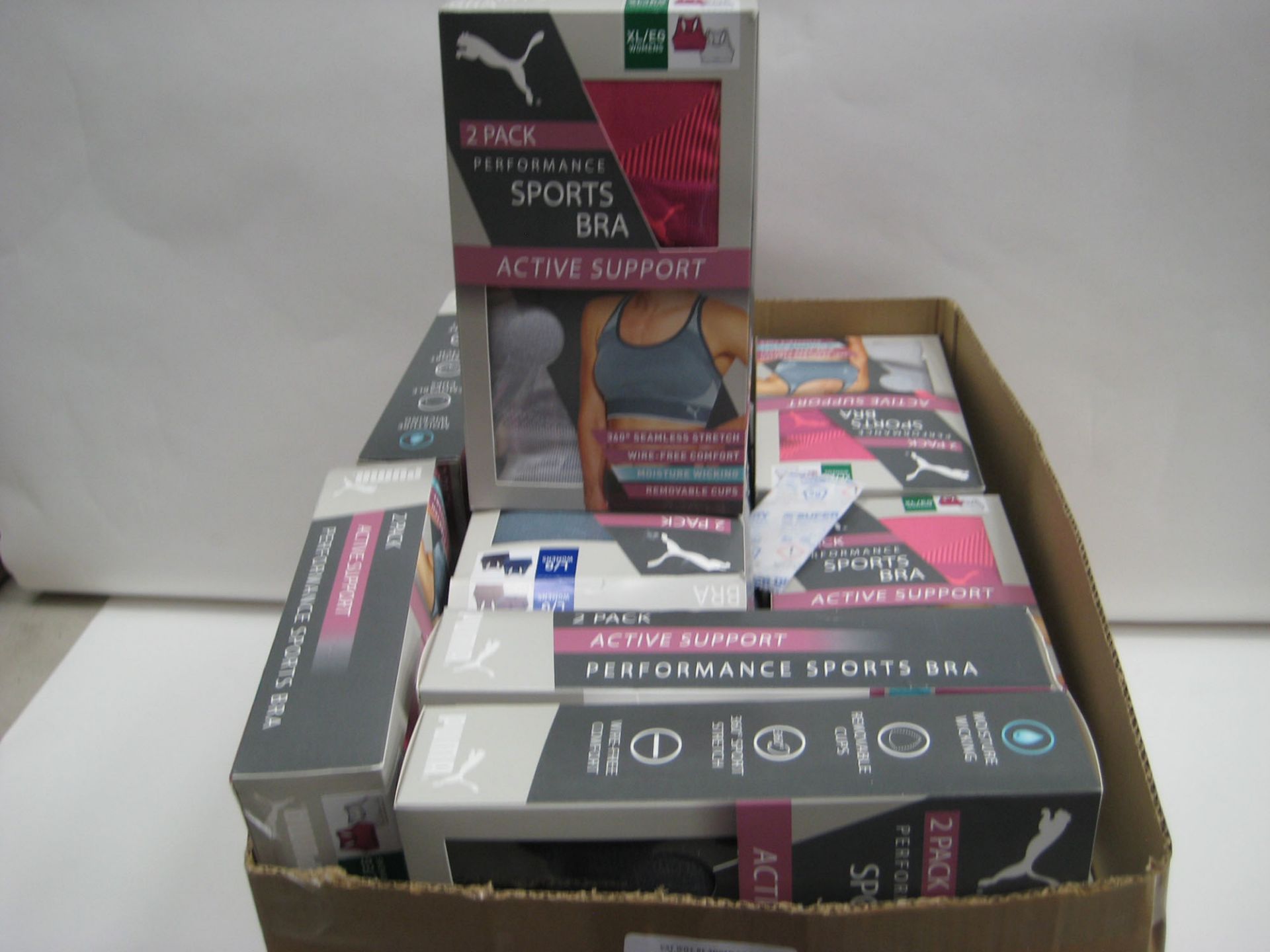 Box containing approx 34 boxed twin pack Puma sports bras various sizes - Image 2 of 2