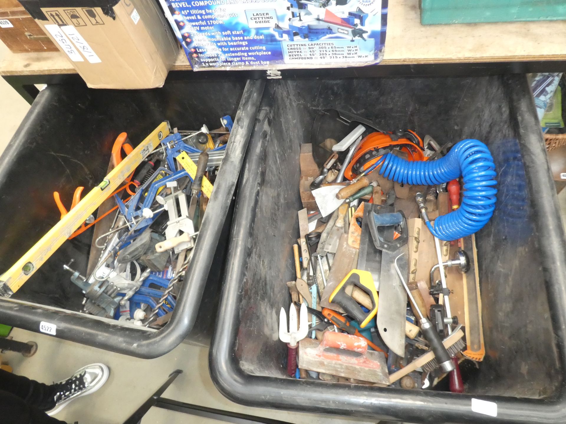 2 large wheeled tubs containing large quantity of tools