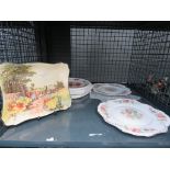 Cage containing 4 plates (one Royal Doulton)