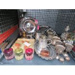 Box of silver plated wares and glassware