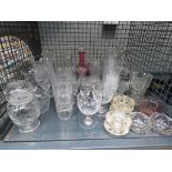 Cage of assorted crystal and glassware