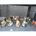 Cage of ornamental bird figurines