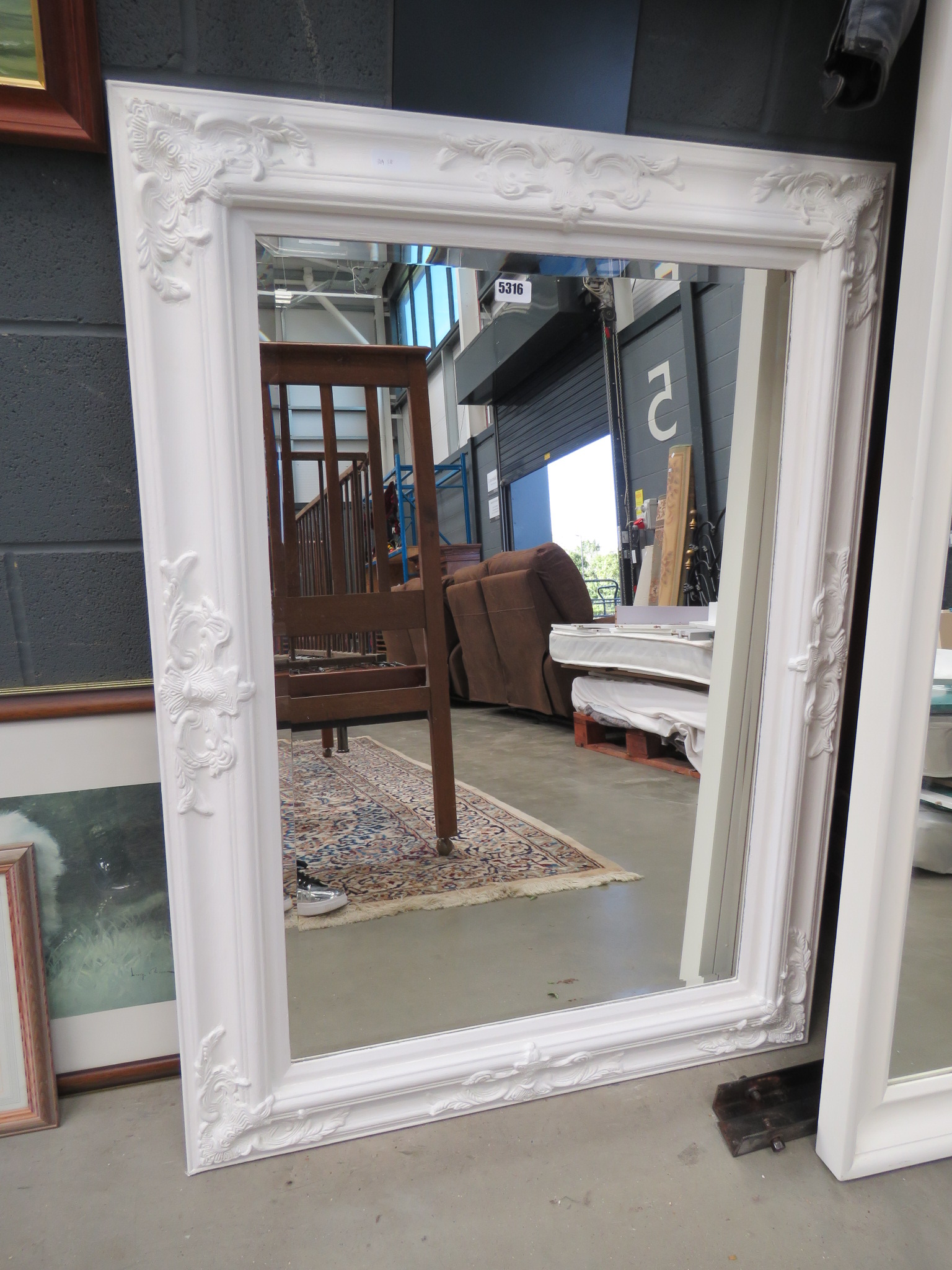 White painted ornate rectangular mirror