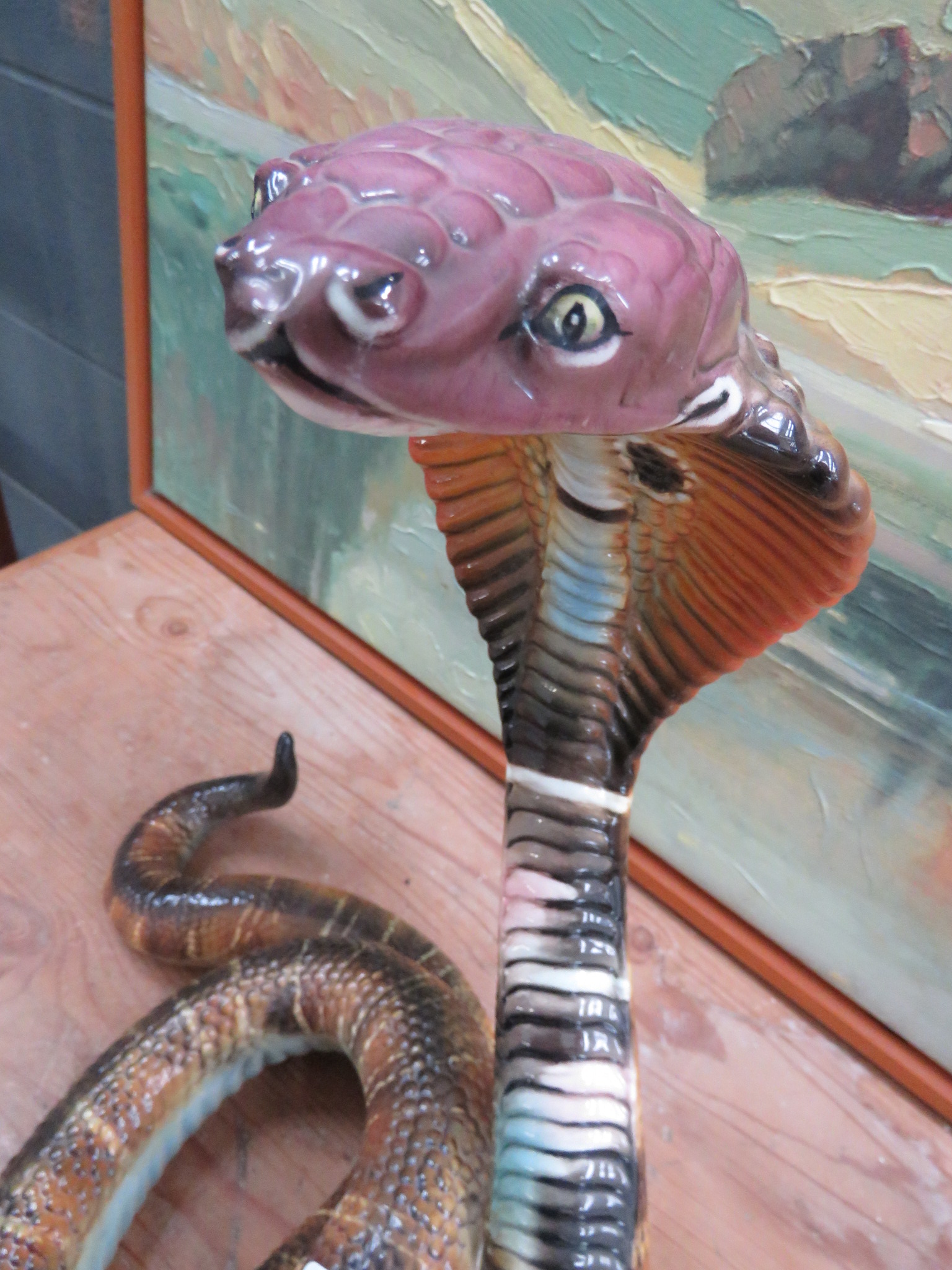 Italian ceramic sculpture coiled cobra - Image 2 of 2