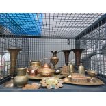 Cage of mainly Middle Eastern and Indian brass and copper wares