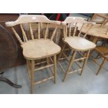 Pair of pine spindle back stools