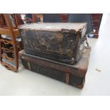 2 vintage leather cabin trunks