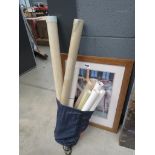 Venetian print together with a bag of vintage newspapers, rolled up posters etc