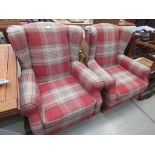 Pair of Next red tartan style armchairs