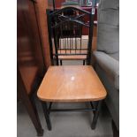 Pair of beech and black metalwork dining chairs