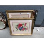 2 embroideries, vintage portrait, tigers fighting and other pictures