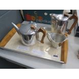 Picquot ware 4-piece tea service and tray