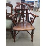 Elm and yew Windsor armchair with crinoline stretcher