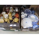 Four boxes of Old Willow china, Denby crockery etc