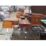 19th century rosewood jewellery box, a Regency rosewood tea caddy, a Victorian smokers cabinet and