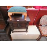 Oak 2 door cupboard together with an ottoman and a footstool