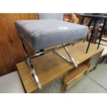 Grey suede effect stool on chromed base