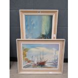 5019 Two 1980s oil on canvas pictures depicting maritime scenes by Lucas and V. Hymans
