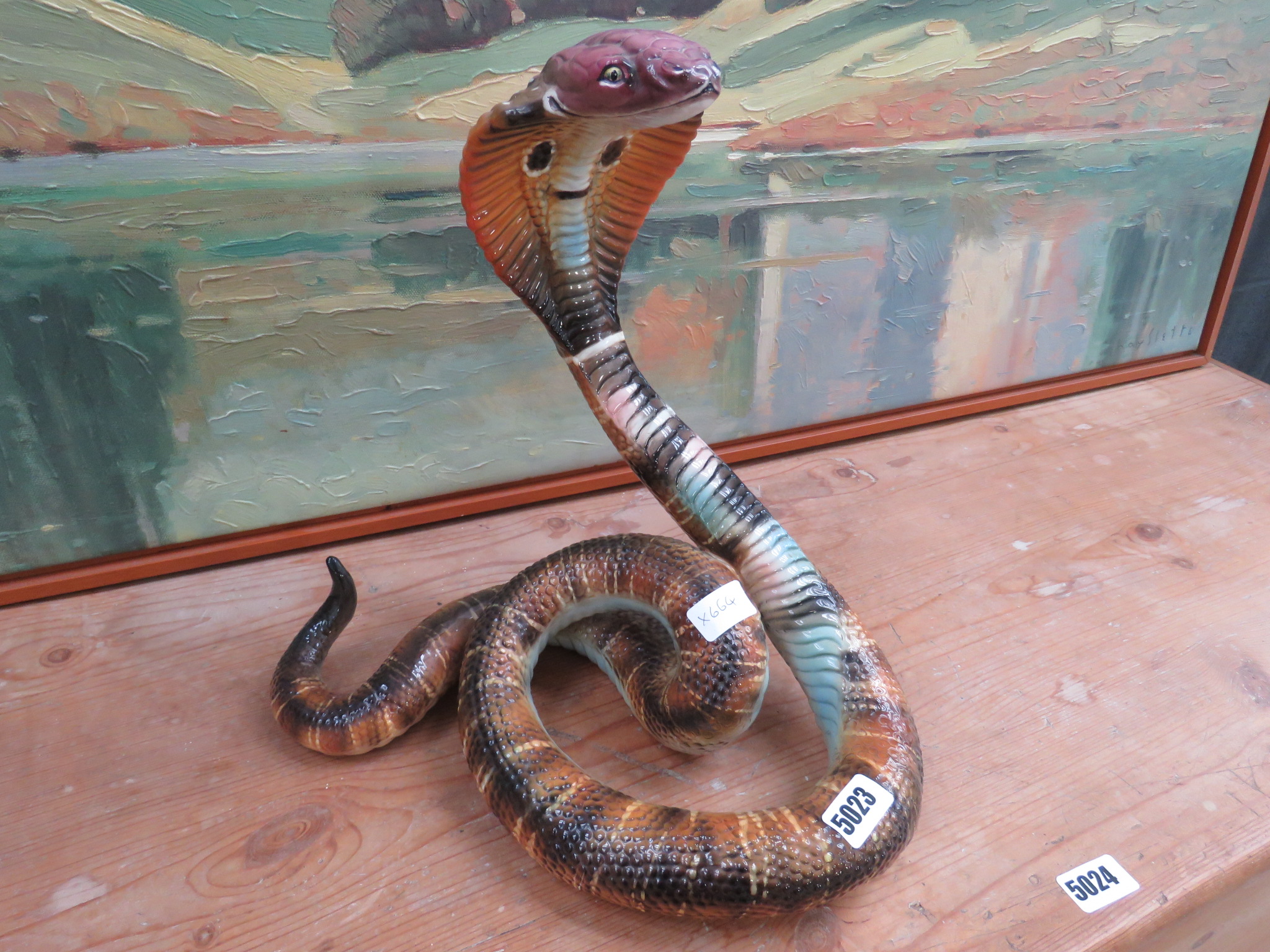 Italian ceramic sculpture coiled cobra