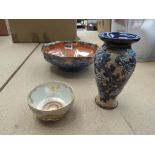 Two Doulton Burslem vases together with a Devon Fieldings lustre bowl and a Byzanta ware lustre bowl