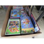 Box of childrens DVDs and books