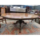 Victorian figured walnut and marquetry oval dining table