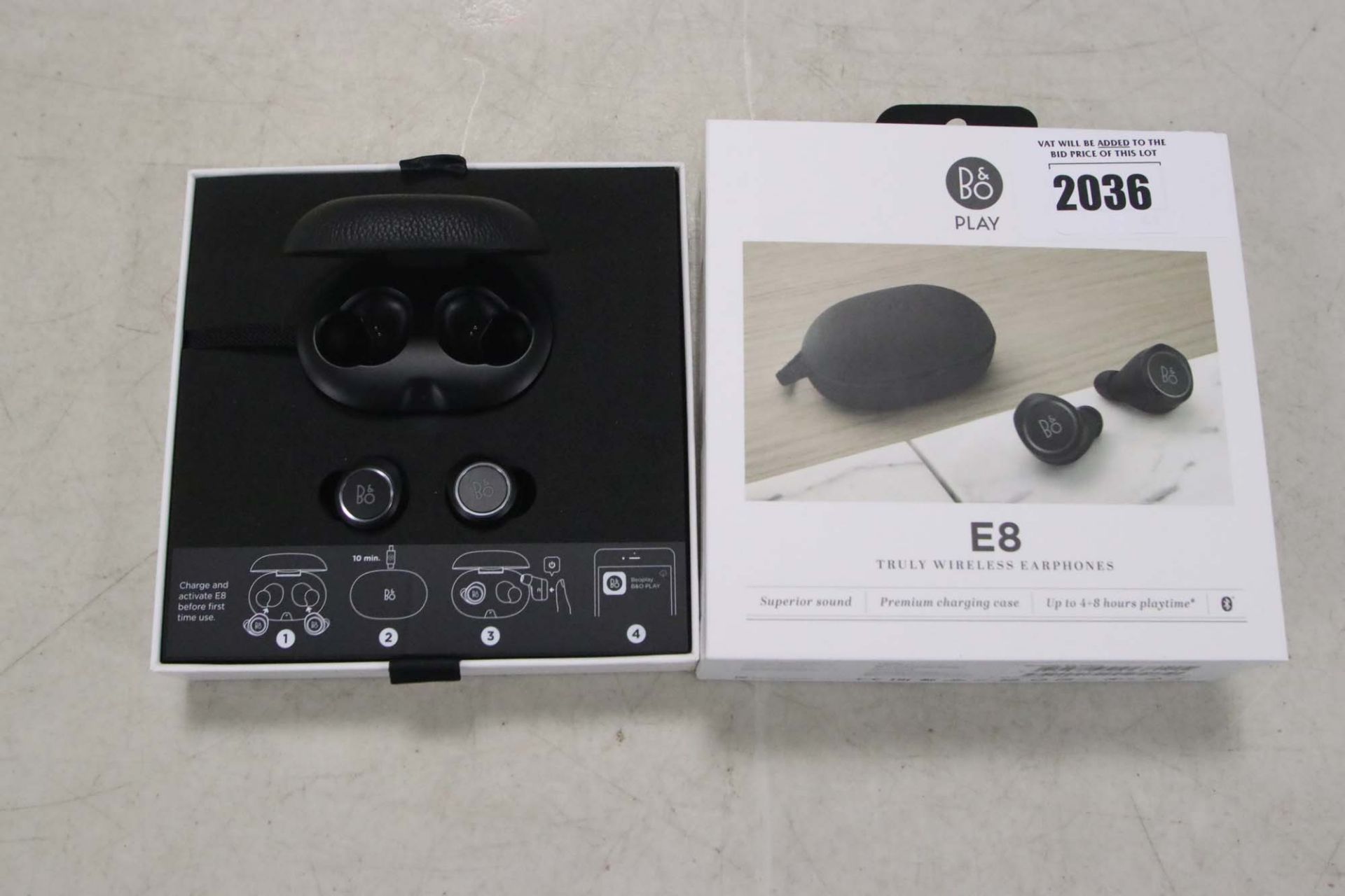 Bang & Olufsen E8 True Wireless earphones in box