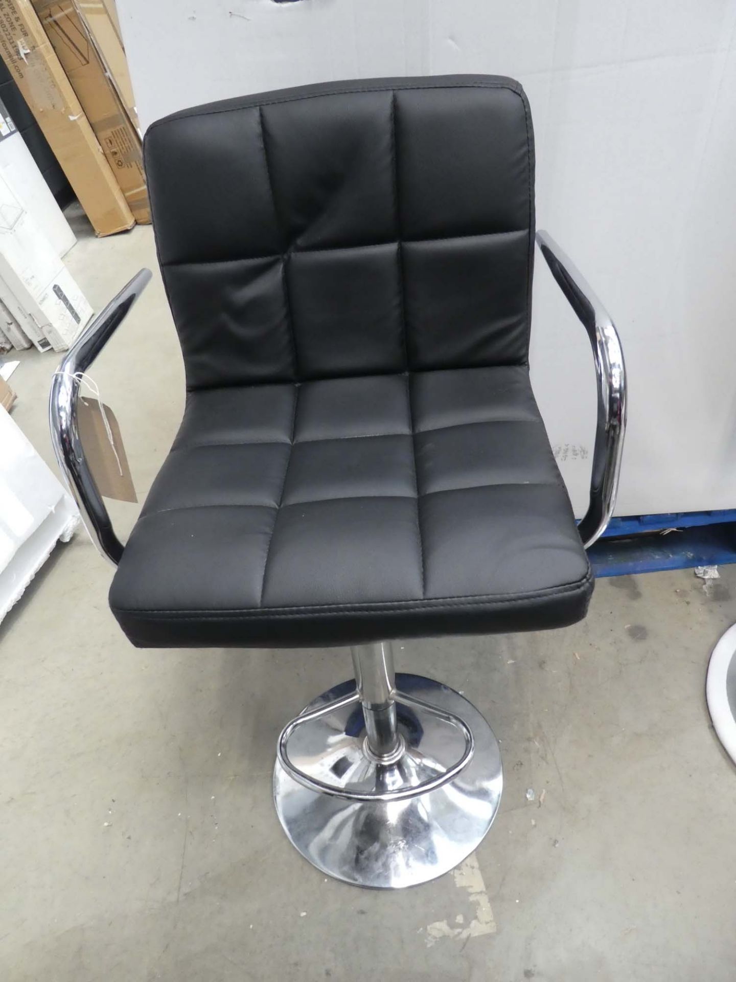 Black chequered effect chrome based bar stool