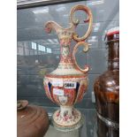 Hungarian floral patterned ewer Height: 47cm (To top of handle) gliding on rim rubbed. Repair to