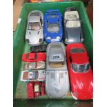 Box containing quantity of toy Burago cars