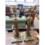 Pair of brass finished Corinthian table lamps