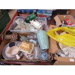 3 boxes and bag containing glassware, crockery and Chinese ceramics