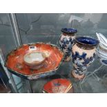 5449 Pair of Royal Doulton vases, Byzanta ware bowl, plus floral patterned bowl