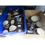 2 boxes containing quantity of brown glazed Denby crockery